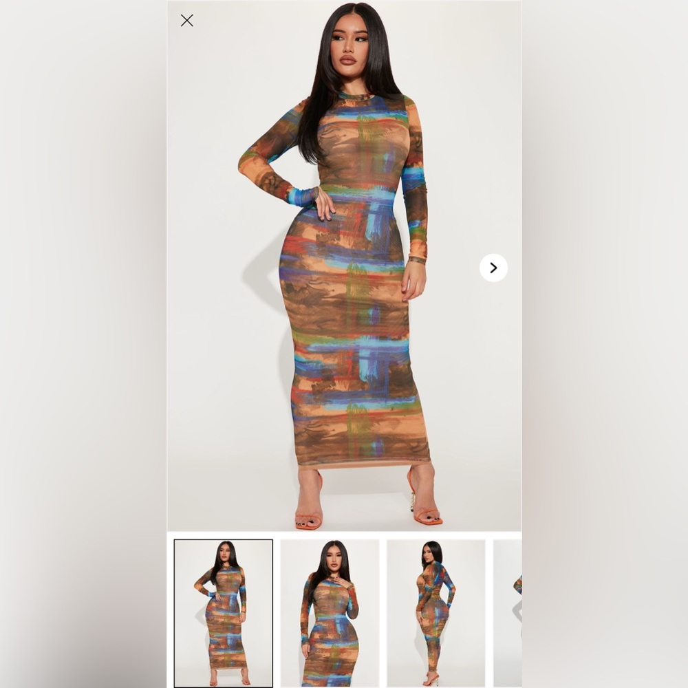 Multicolor Long Sleeve Maxi Dress